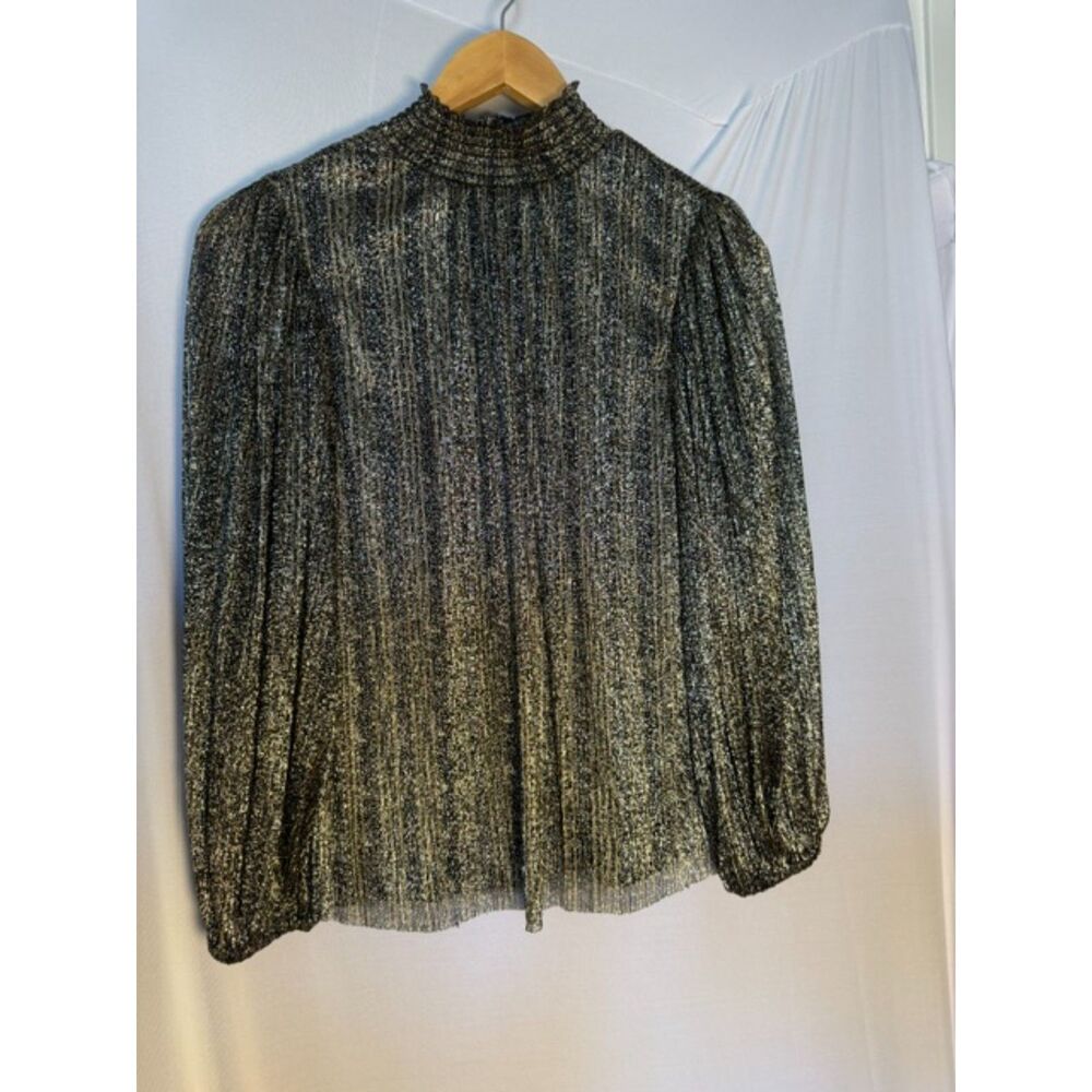 Vince Camuto Metallic Pleated Mock Neck Blouse Size XS